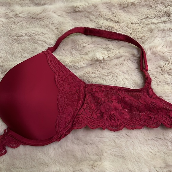 Victoria’s Secret burgundy red 32c Dream Angels smooth push up bra lace trim - Picture 2 of 6